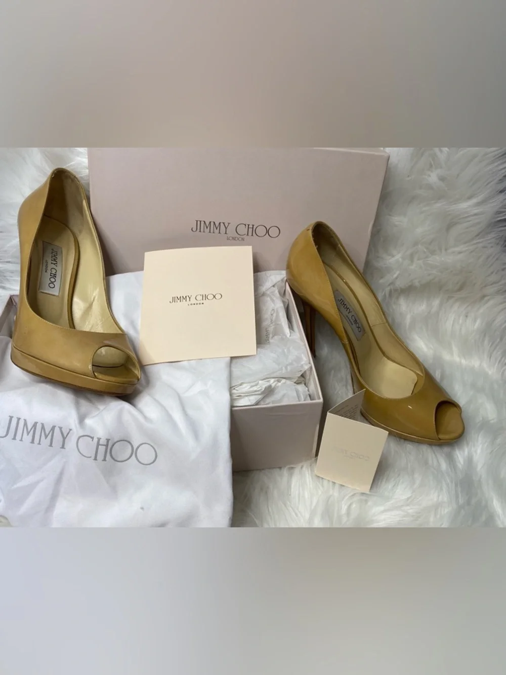 Jimmy Choo “Crown” Circa 2012 Beige Leather Peep-Toe Stiletto Pumps Authentic. - Picture 5 of 17
